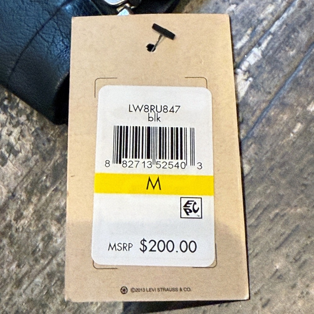 Levi Strauss & Co. Black Faux‎ Leather Moto Jacket Gray Hoodie Womens Medium NEW - Picture 15 of 16